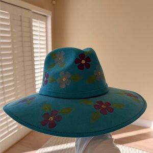 Hand Painted Floral Wide-Brim Hat